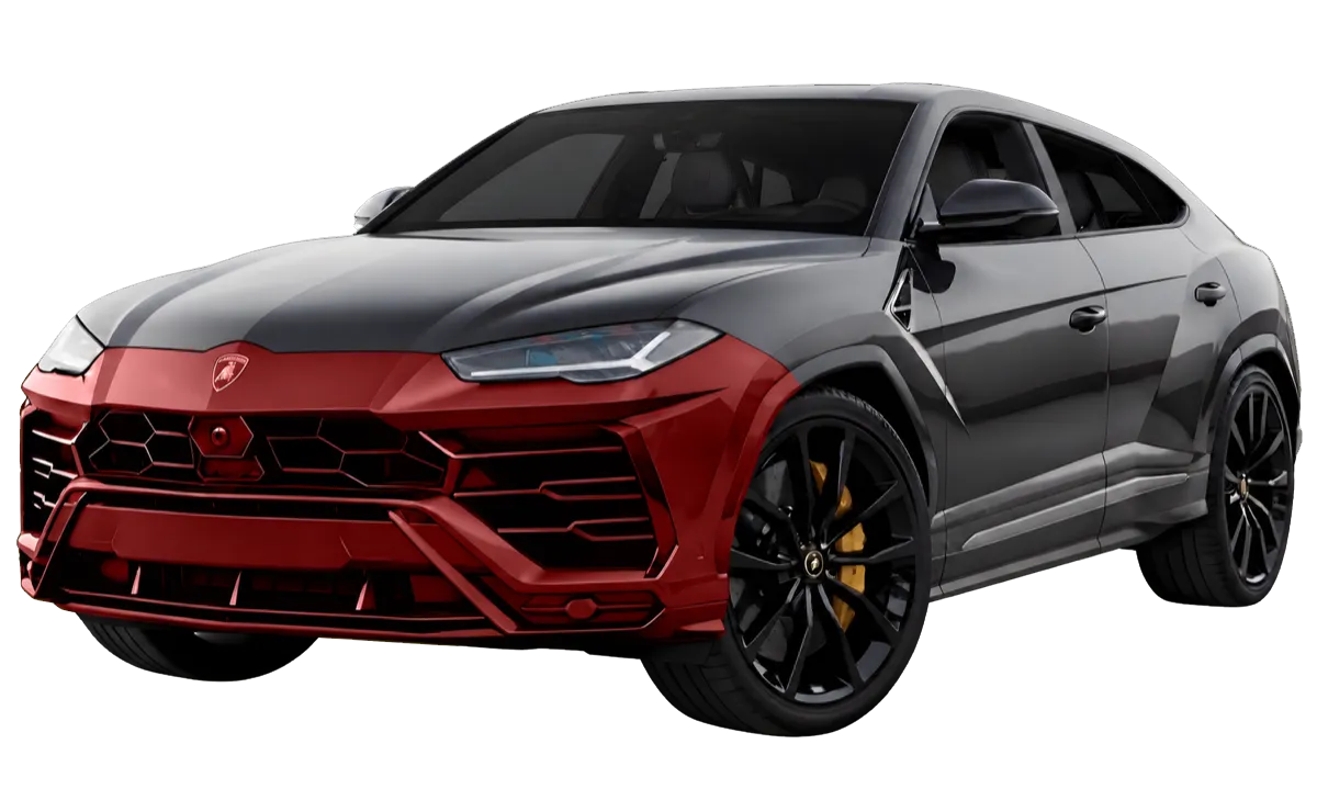 Front Bumper Only paint protection film coverage shown in red