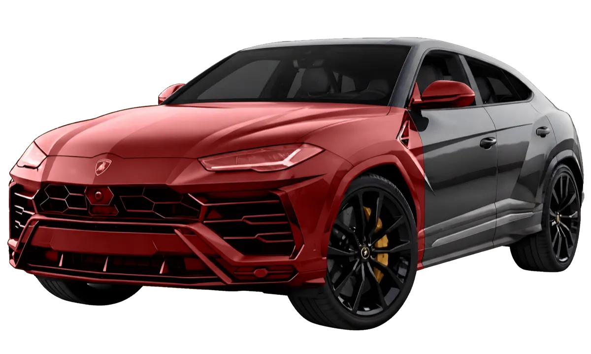 Full Front paint protection film coverage shown in red
